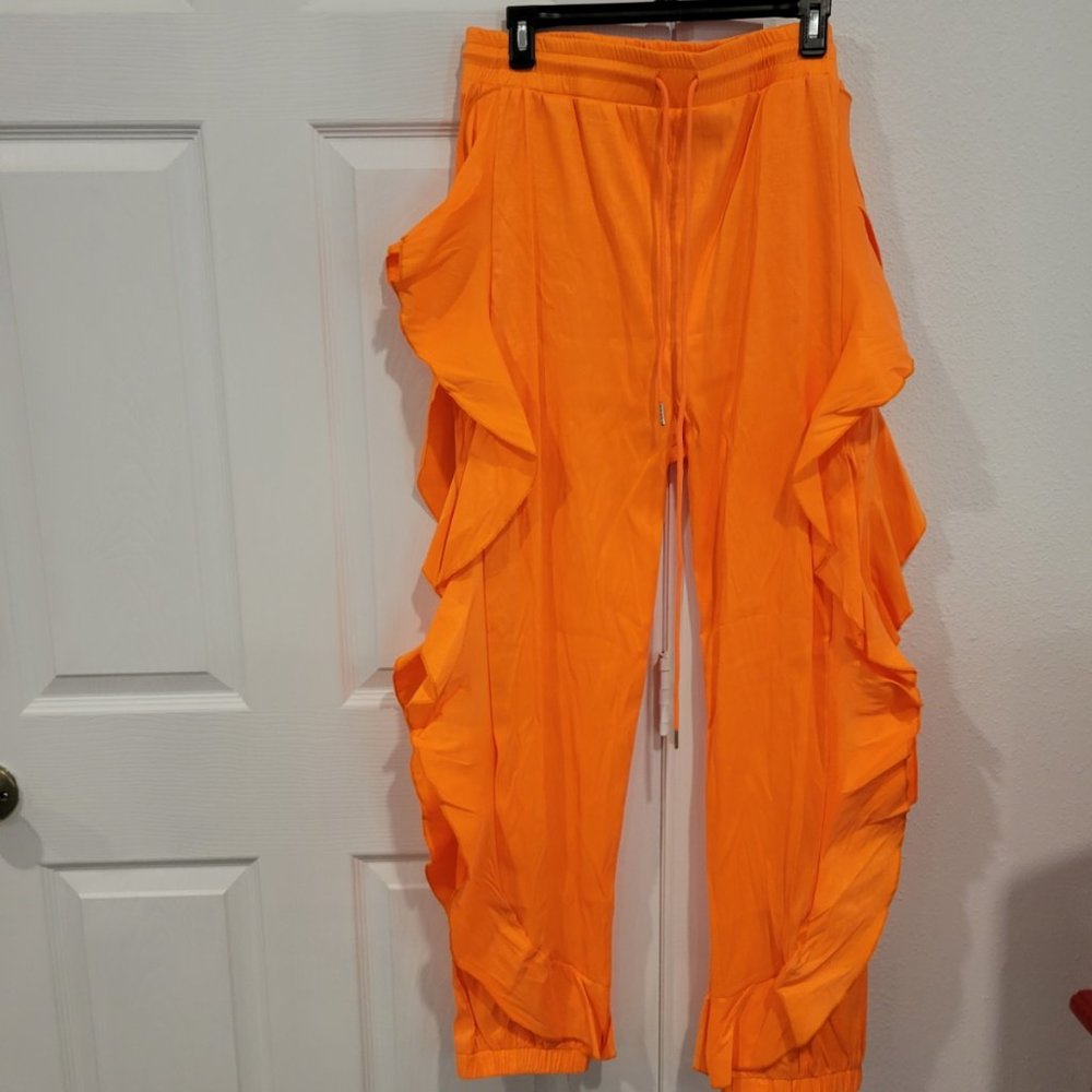 New Love Highlight Orange Plus size ruffles pants size 2x